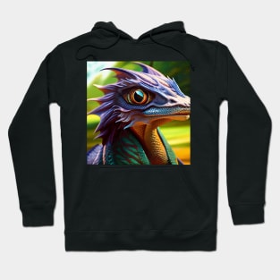 Purple, Green and Yellow Scaled Jungle Dragon with Big Eyes Hoodie